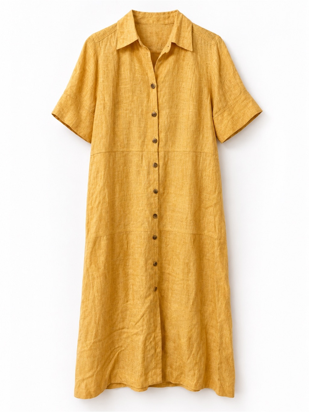 Harvé Benard 100% Linen Button Front Maxi Shirt Dress Size 8 Yellow